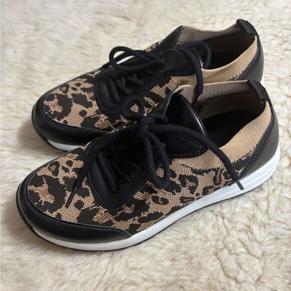 Vince Camuto Black and Tan Leopard Print Sneakers with Chunky Sole - Picture 7 of 8